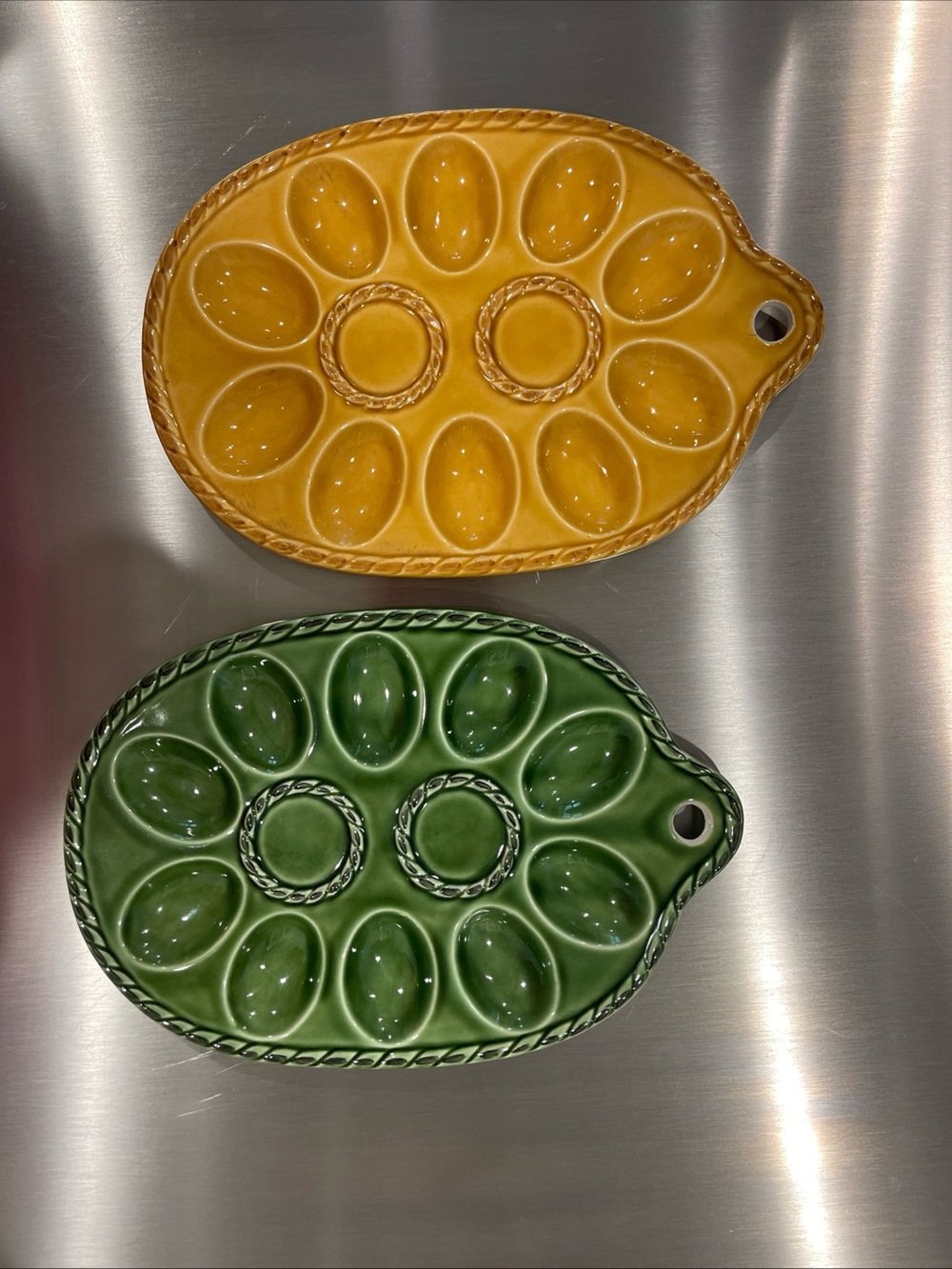 Ceramic Deviled Egg Serving Platter - Yellow and Green